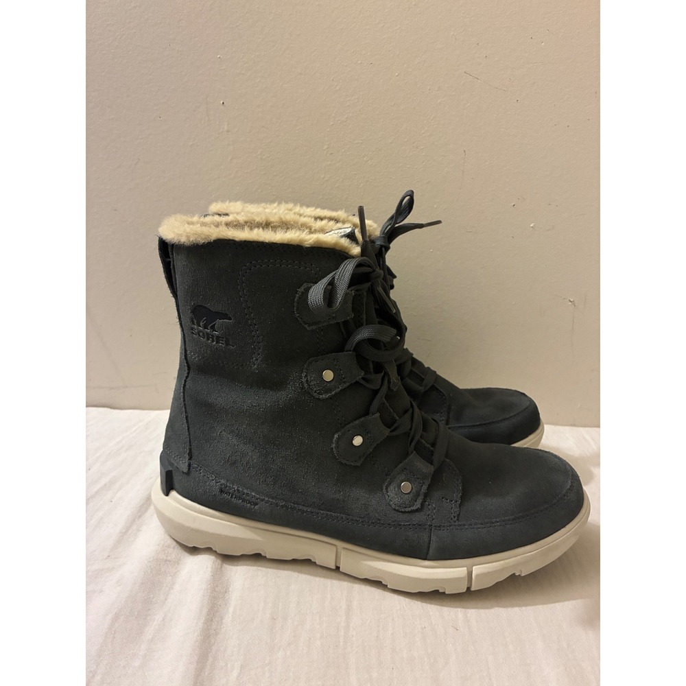 Sorel Women 9.5 Explorer II Joan Waterproof Faux Fur Boots Dark Grey Snow Winter